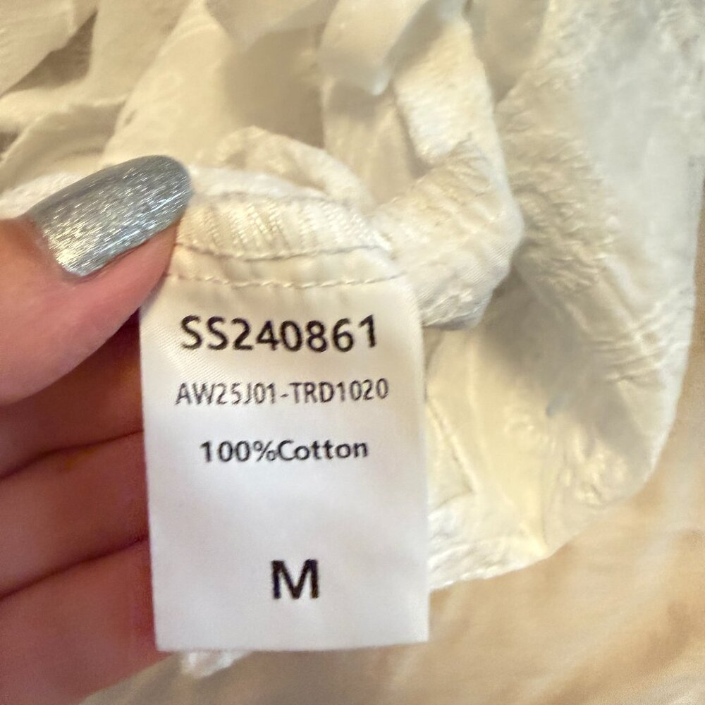 White Eyelet Top Tie Front Scalloped Trim 100% Cotton M - Picture 5 of 5